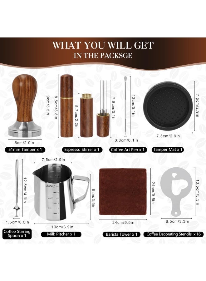 Bukela 23 PCS Coffee Tamper Set, Espresso Accessories Kit Barista Kit, with Espresso Tamper 51mm, Coffee Stirrer, Frothing Pitcher, Tamper Mat, Latte Art Pen, Sandalwood Tamper for Espresso Machine - Image 2
